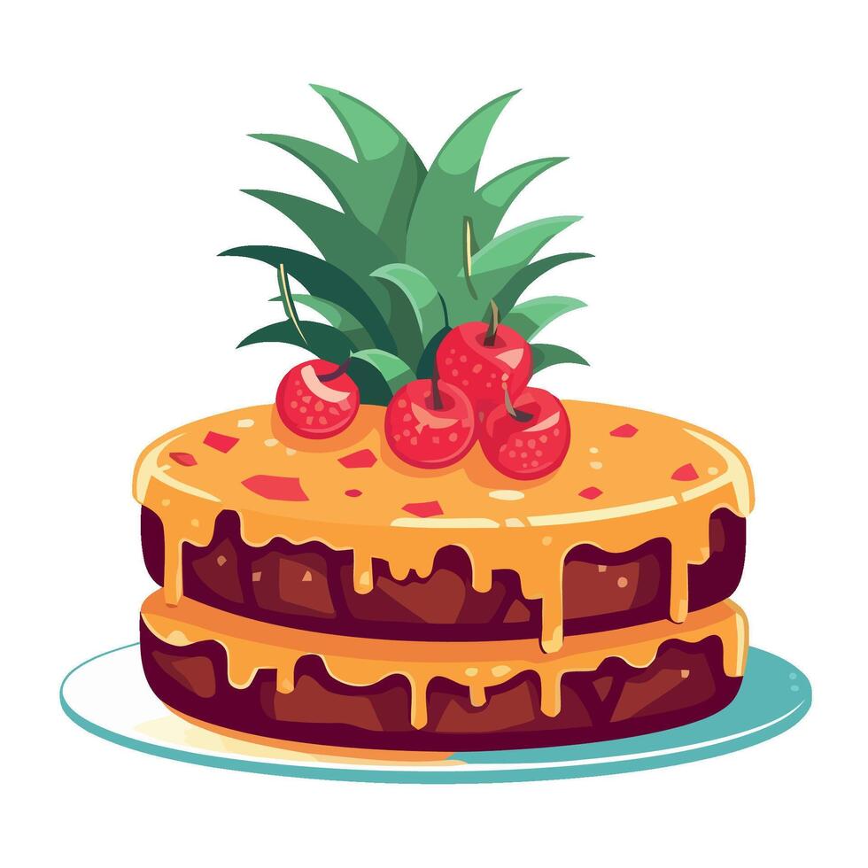 A cake with pineapple and cherries on top vector