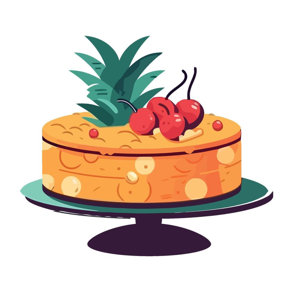 A cake with cherries and pineapple on top vector