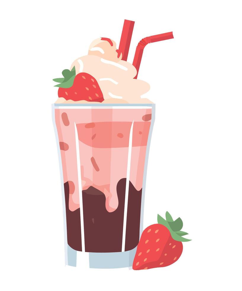 Milkshake with strawberry and whipped cream illustration vector