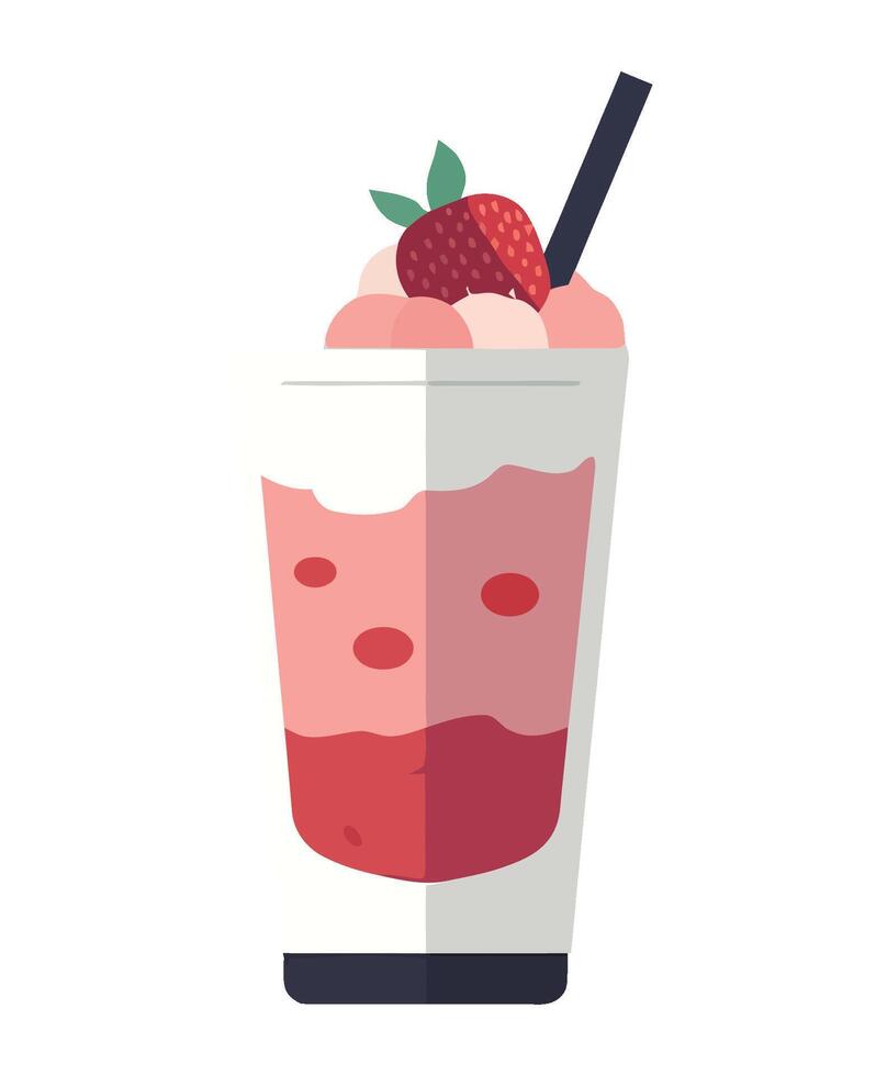 A strawberry milkshake with a straw and a strawberry on top vector