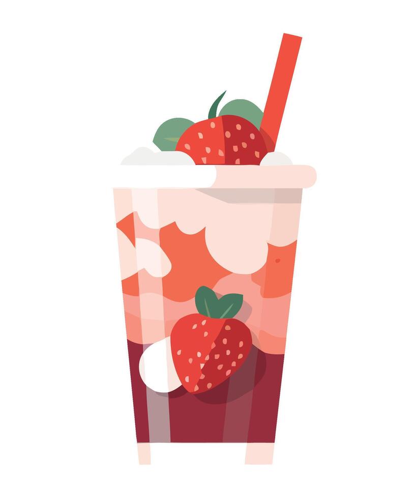 Strawberry milkshake with strawberry ice cream and strawberry topping vector