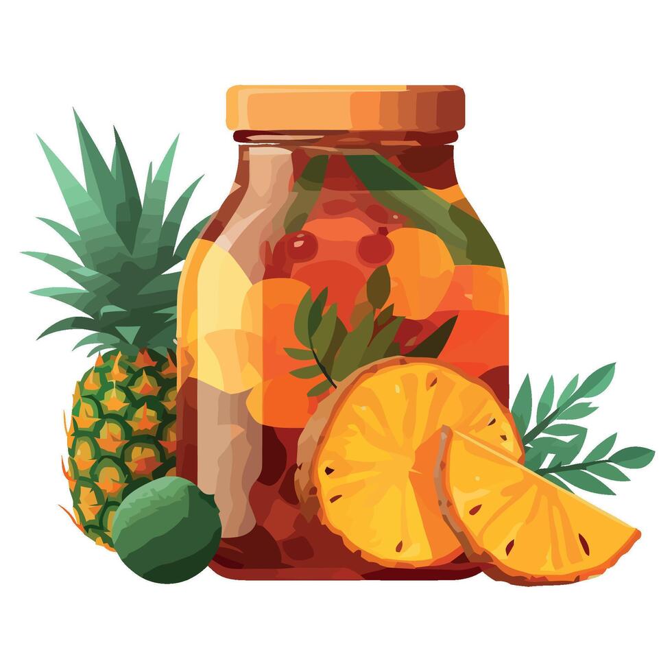 A jar of fruit and vegetables with a pineapple vector