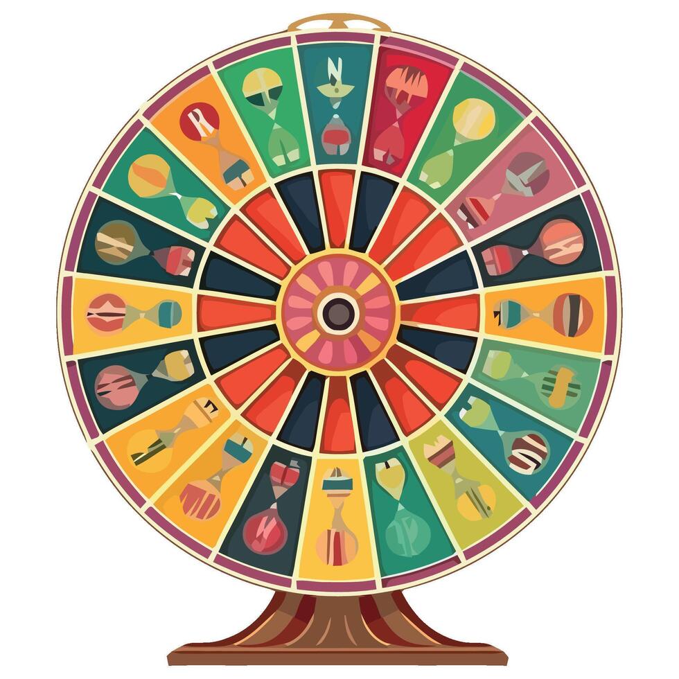 A wheel of fortune with many different symbols vector