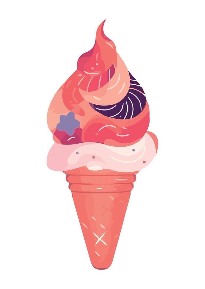 Ice cream with pink and purple swirls on top vector