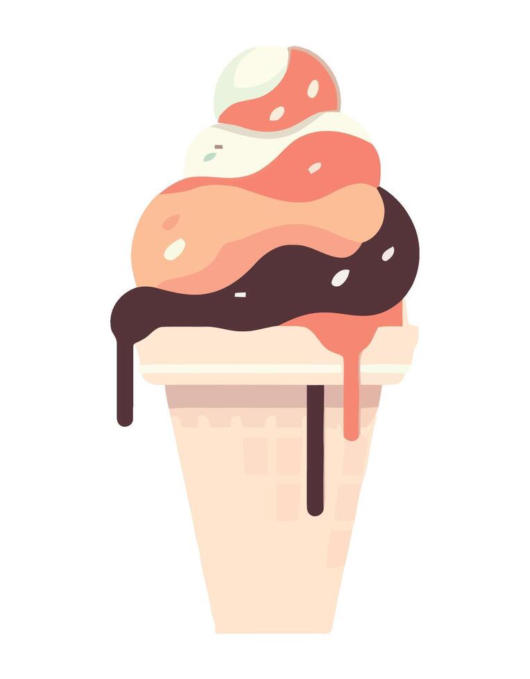 Ice cream cone with chocolate and vanilla ice cream vector