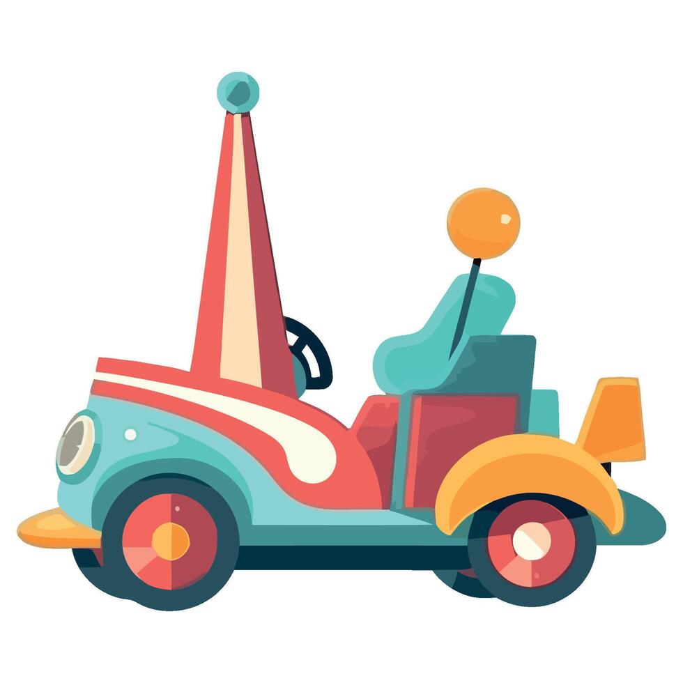 A cartoon car with a clown hat on top vector