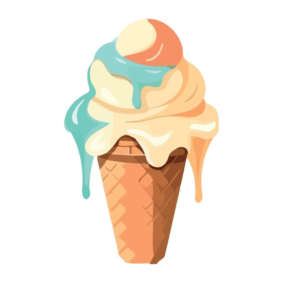 Ice cream cone with melting ice cream, illustration vector