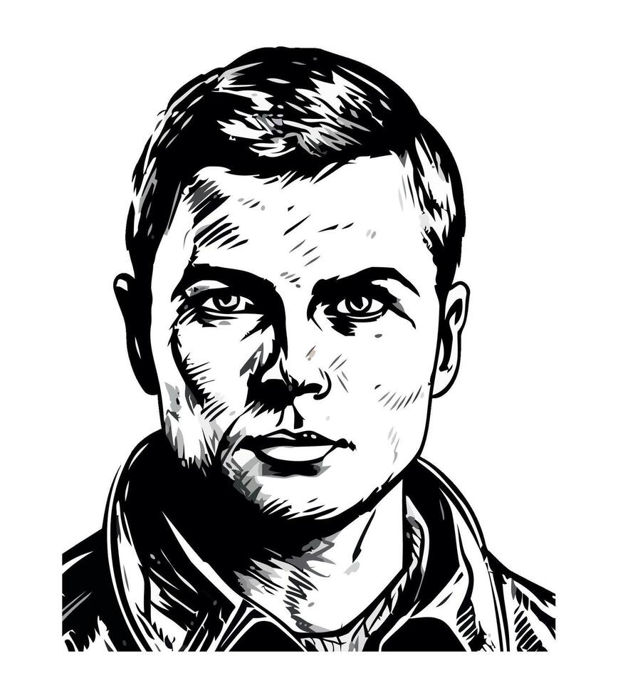 A black and white drawing of a man with a beard vector