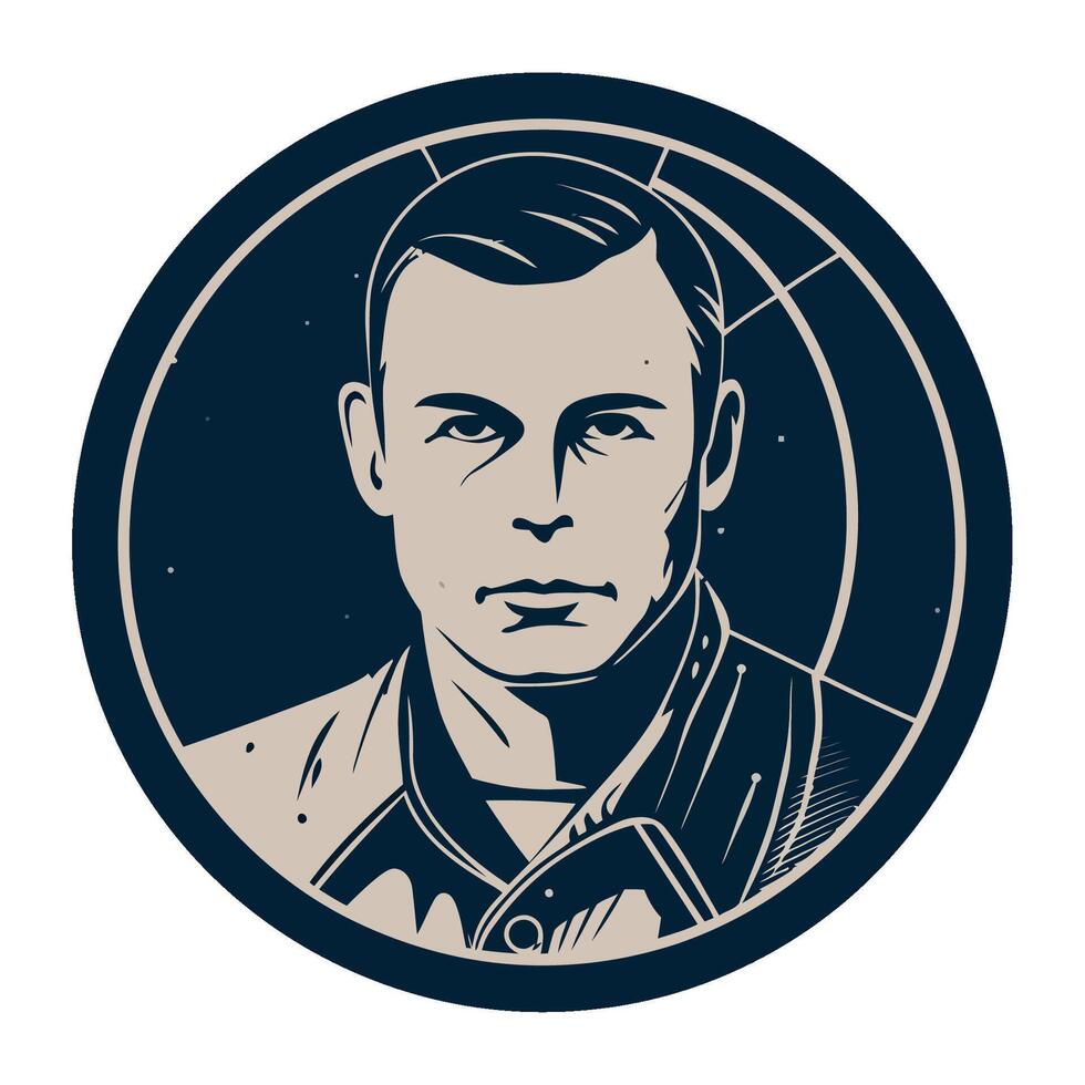 A man in a round badge with a space background vector