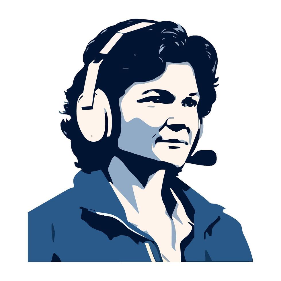A woman wearing headphones and a blue jacket vector
