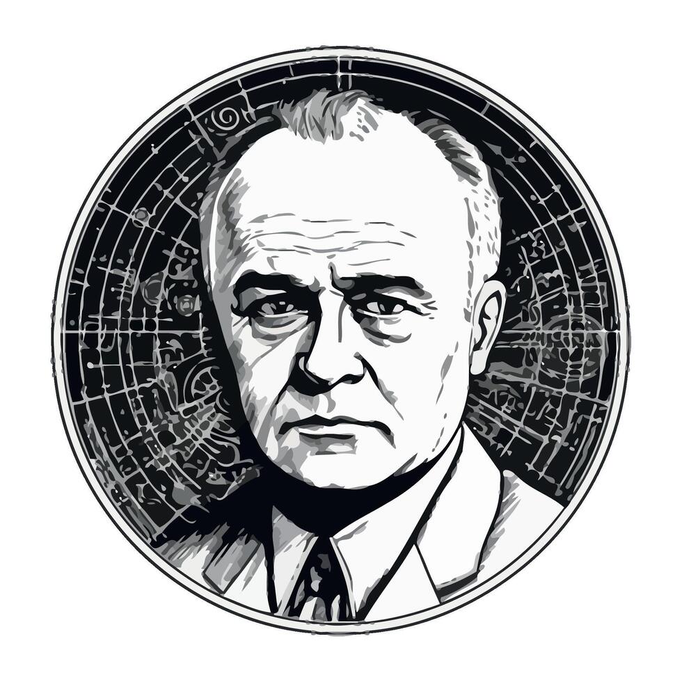 A black and white drawing of a man in a suit vector