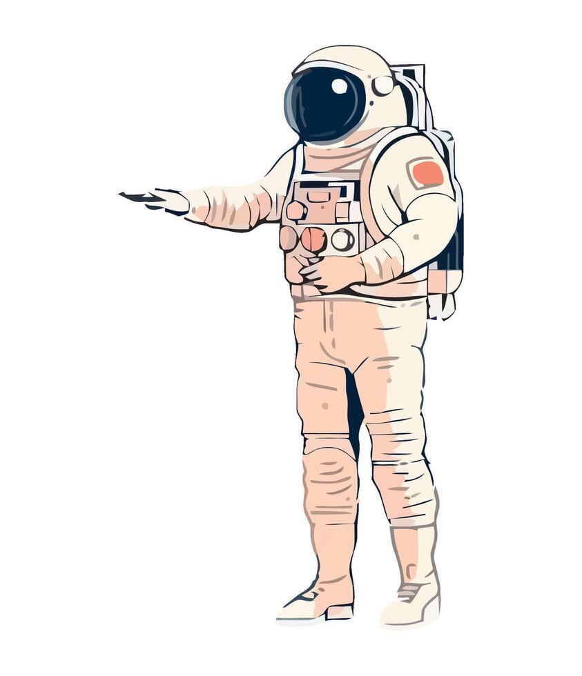 An astronaut in a space suit pointing to something vector