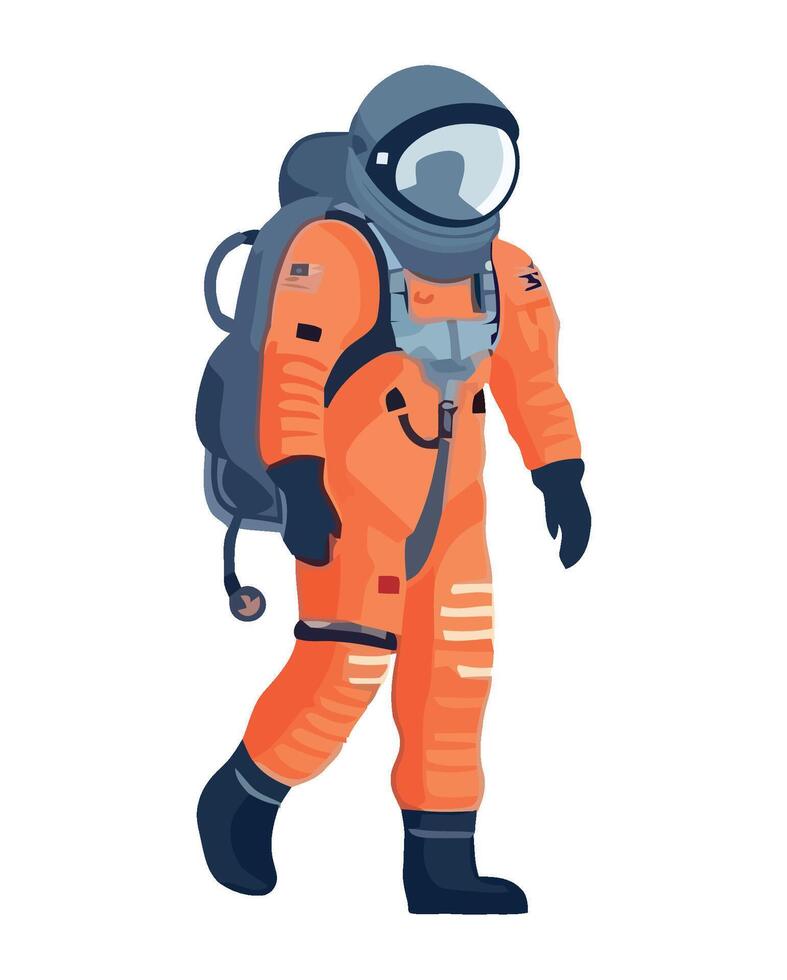 Astronaut in orange suit walking illustration vector