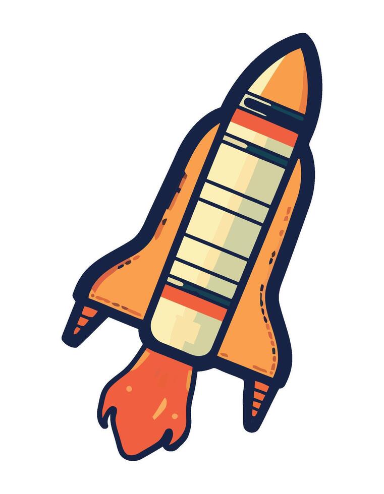 A cartoon rocket ship with orange and black stripes vector