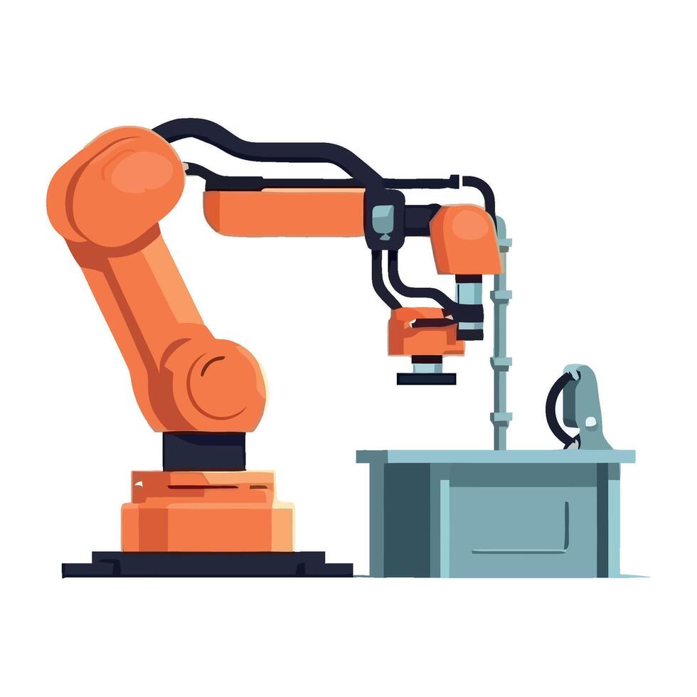 Robotic arm and machine on white background vector