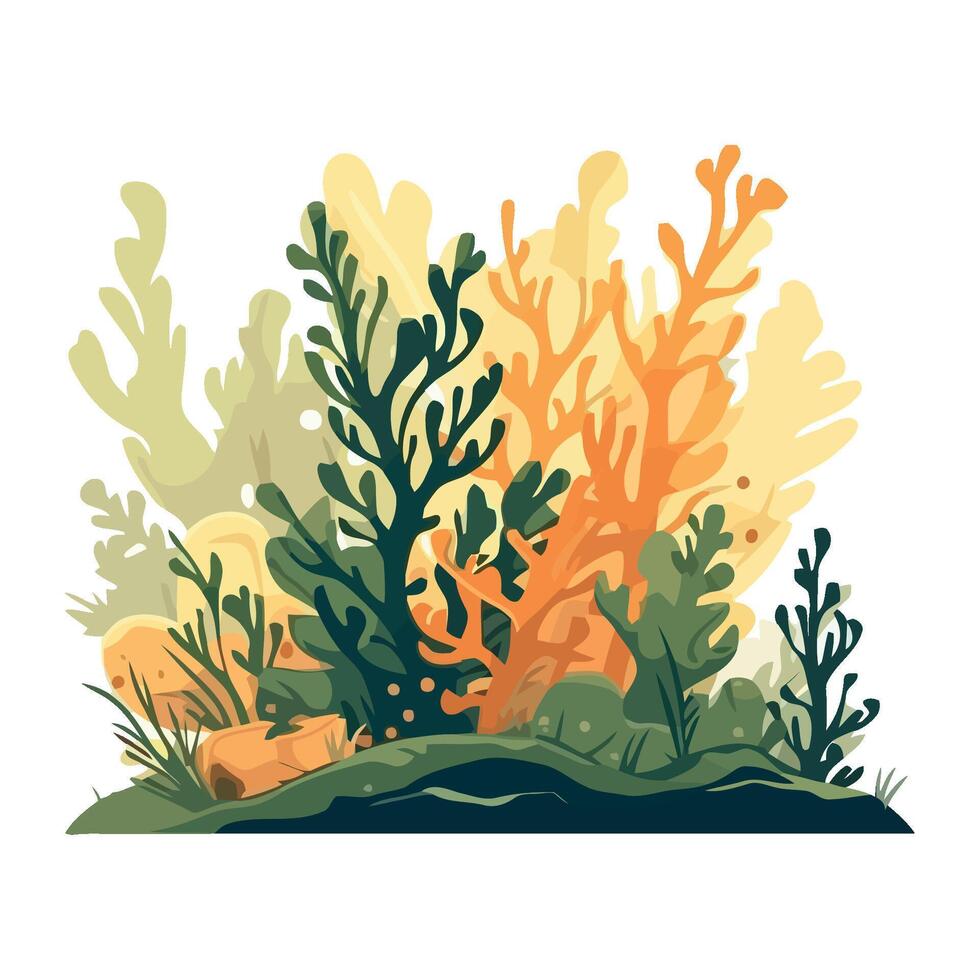 illustration of a coral reef with plants and grasses vector