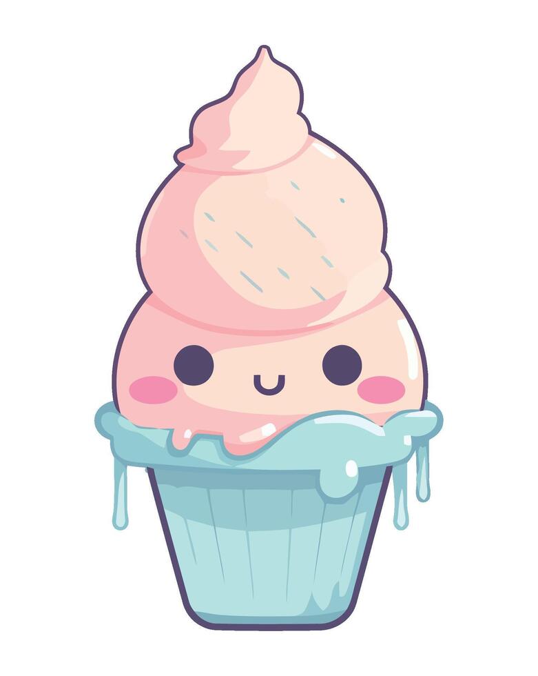 A cartoon cupcake with a blue icing vector