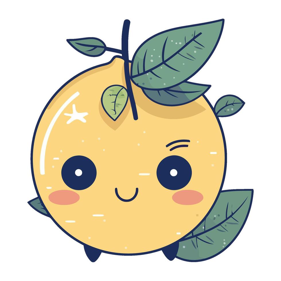 A cartoon lemon with a leaf on it vector