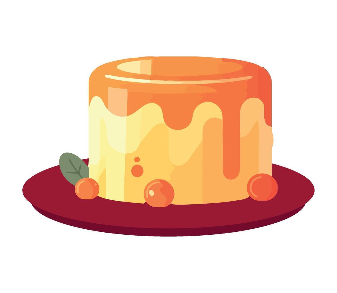 Orange cake with orange sauce and orange slices vector