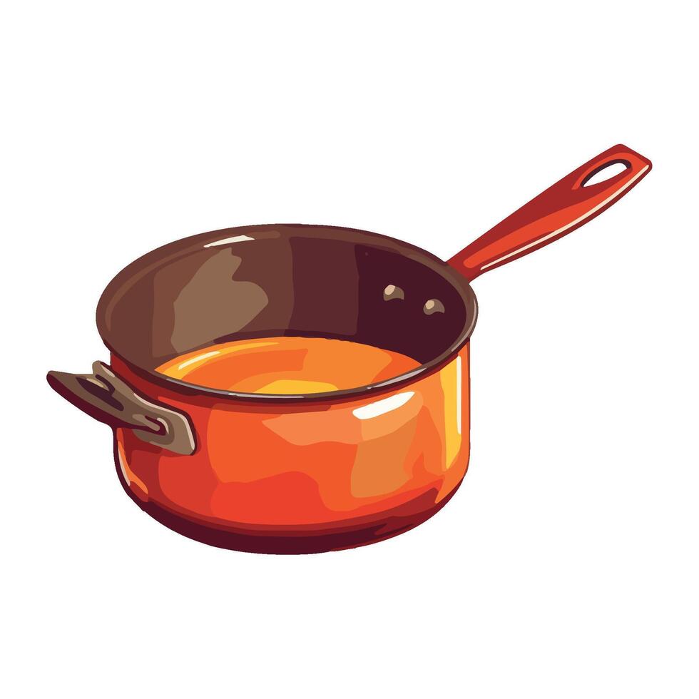 An orange saucepan with a handle on a white background vector