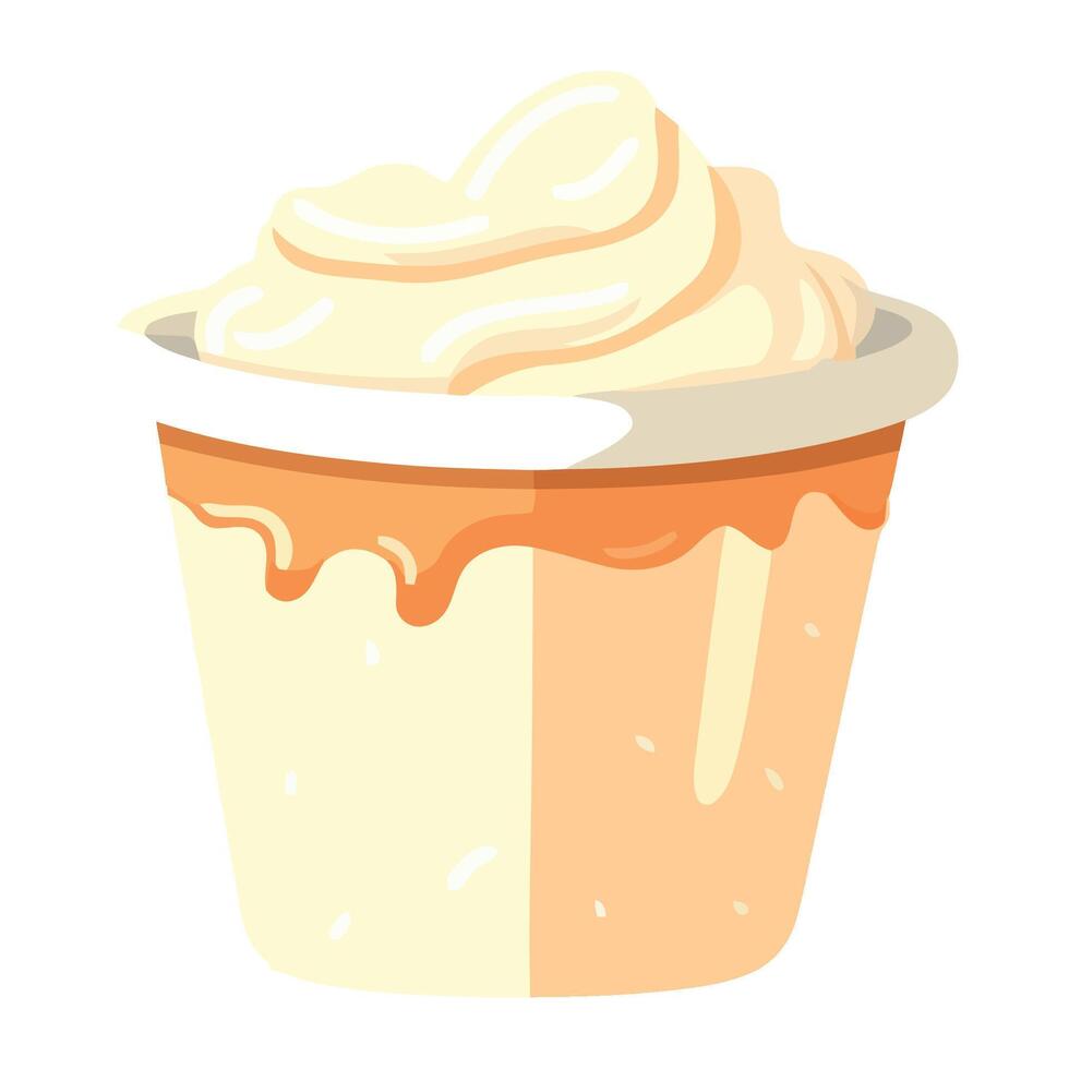 A cup of whipped cream with a spoon on top vector