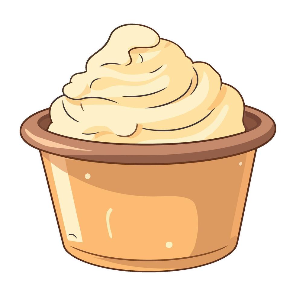 A cup of whipped cream in a brown bowl vector