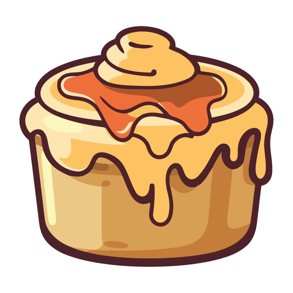 A cartoon pastry with caramel sauce on top vector