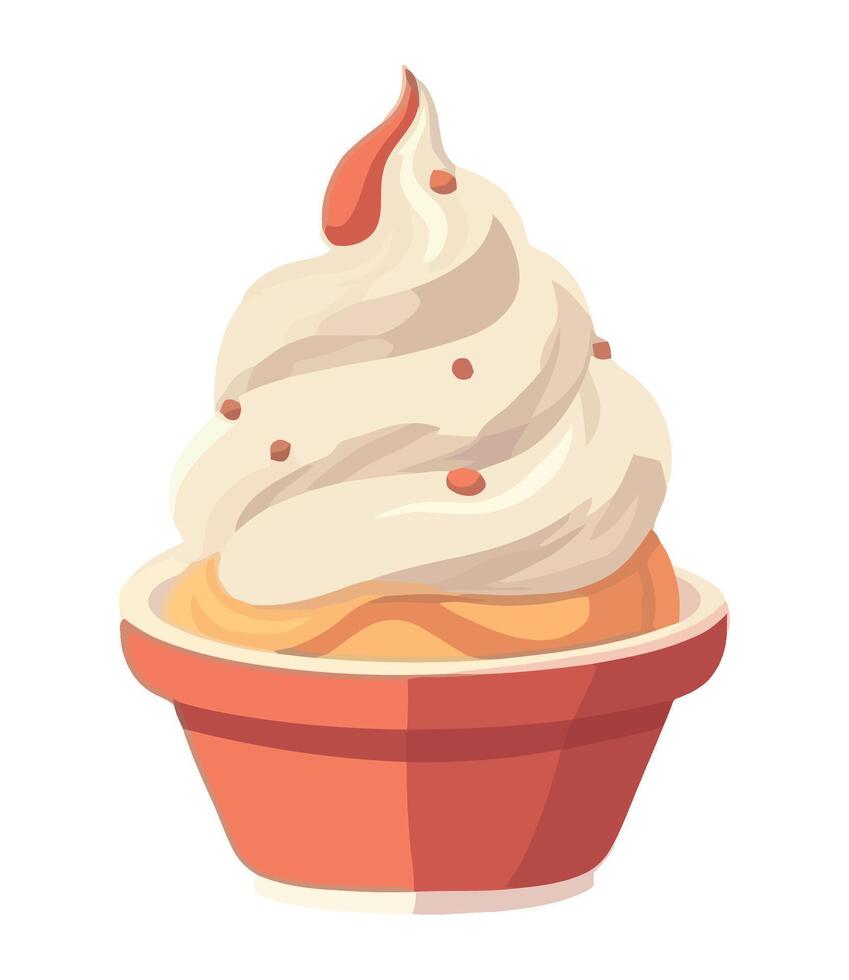 Ice cream with whipped cream and sprinkles on top in a bowl vector