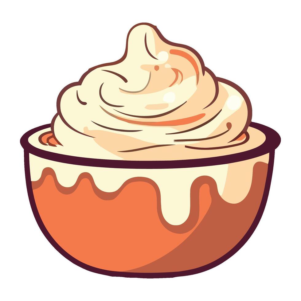 A bowl of whipped cream with a white background vector
