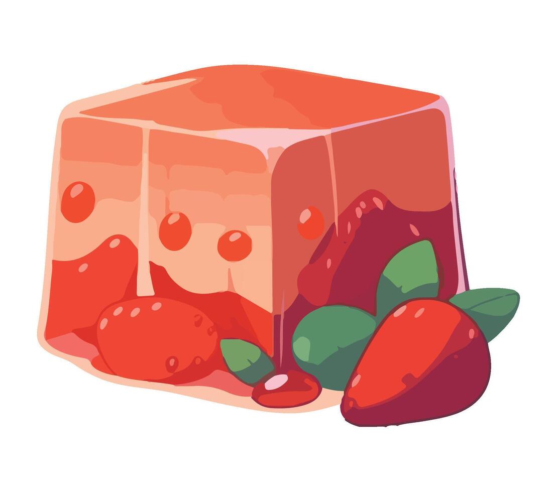 Jelly with strawberry and strawberry leaves illustration vector