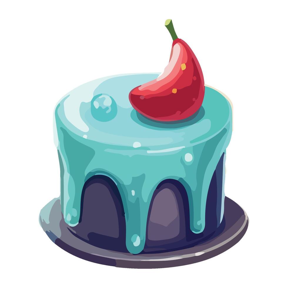 A blue cake with a red apple on top vector