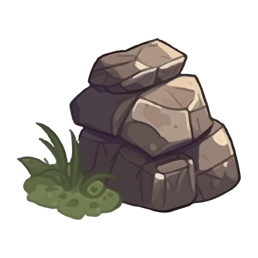 Stone pile with grass and rocks vector