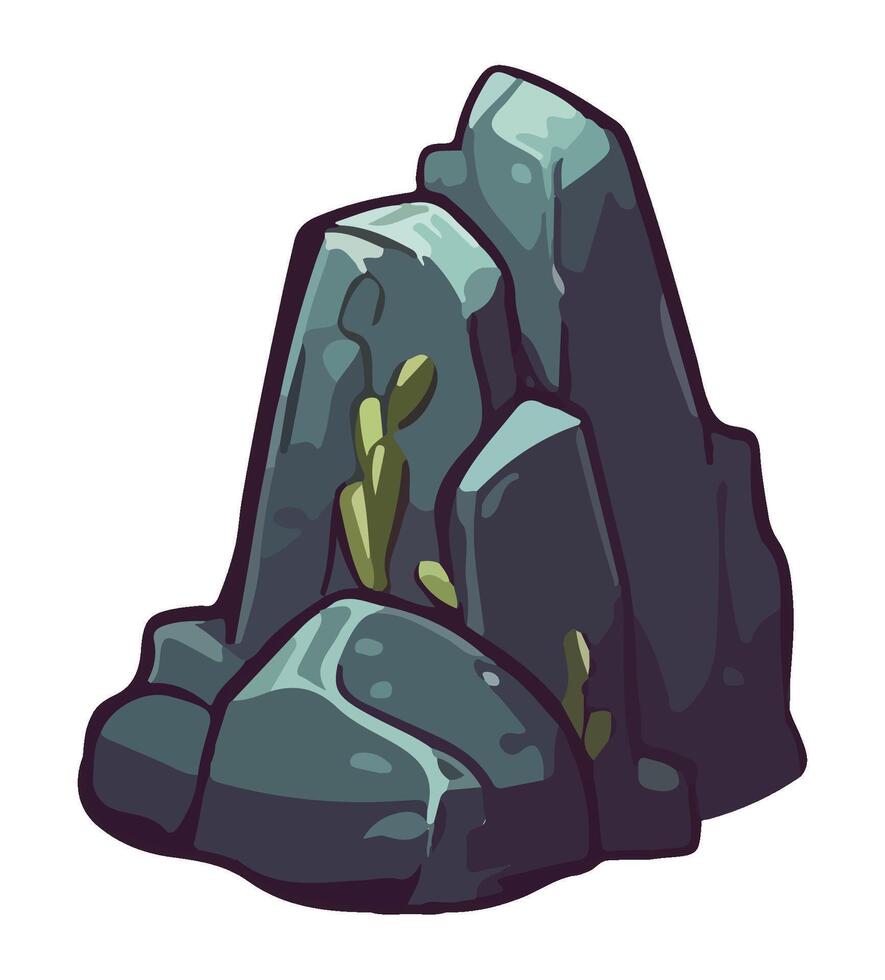 Rock with plants and moss on it vector