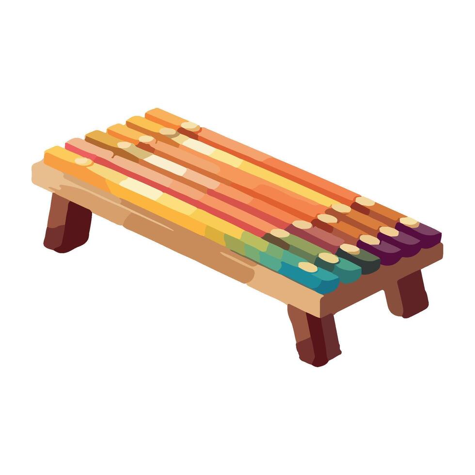 A wooden bench with colored pencils on it vector