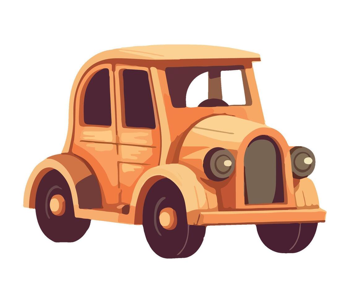 Cartoon car with wooden body on white background vector