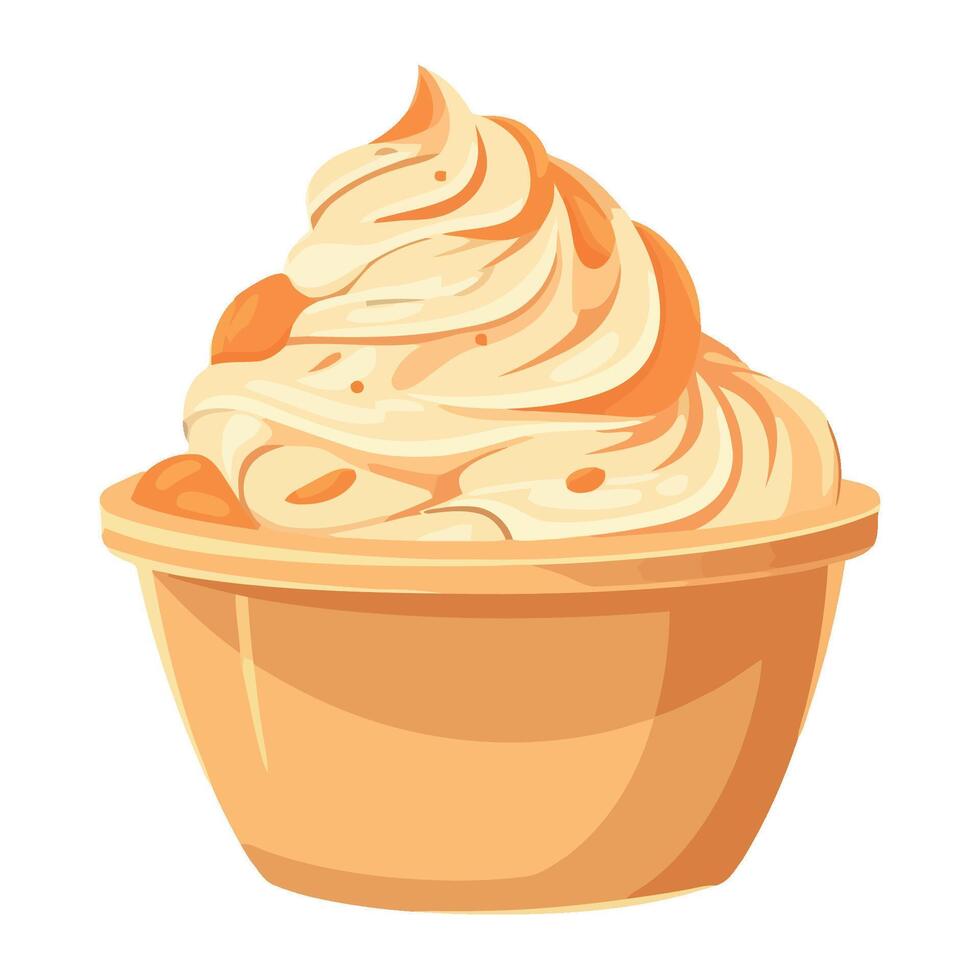 A bowl of whipped cream with a white background vector