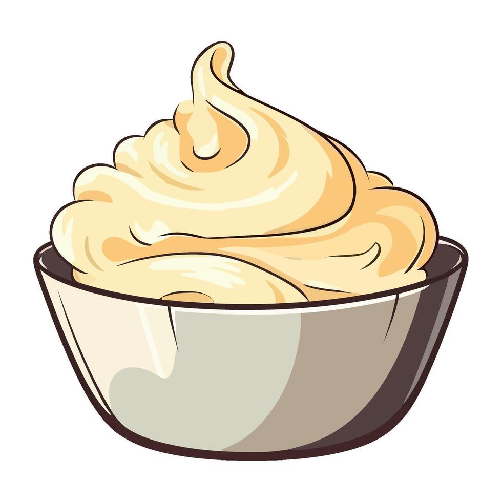 A bowl of whipped cream with a spoon vector