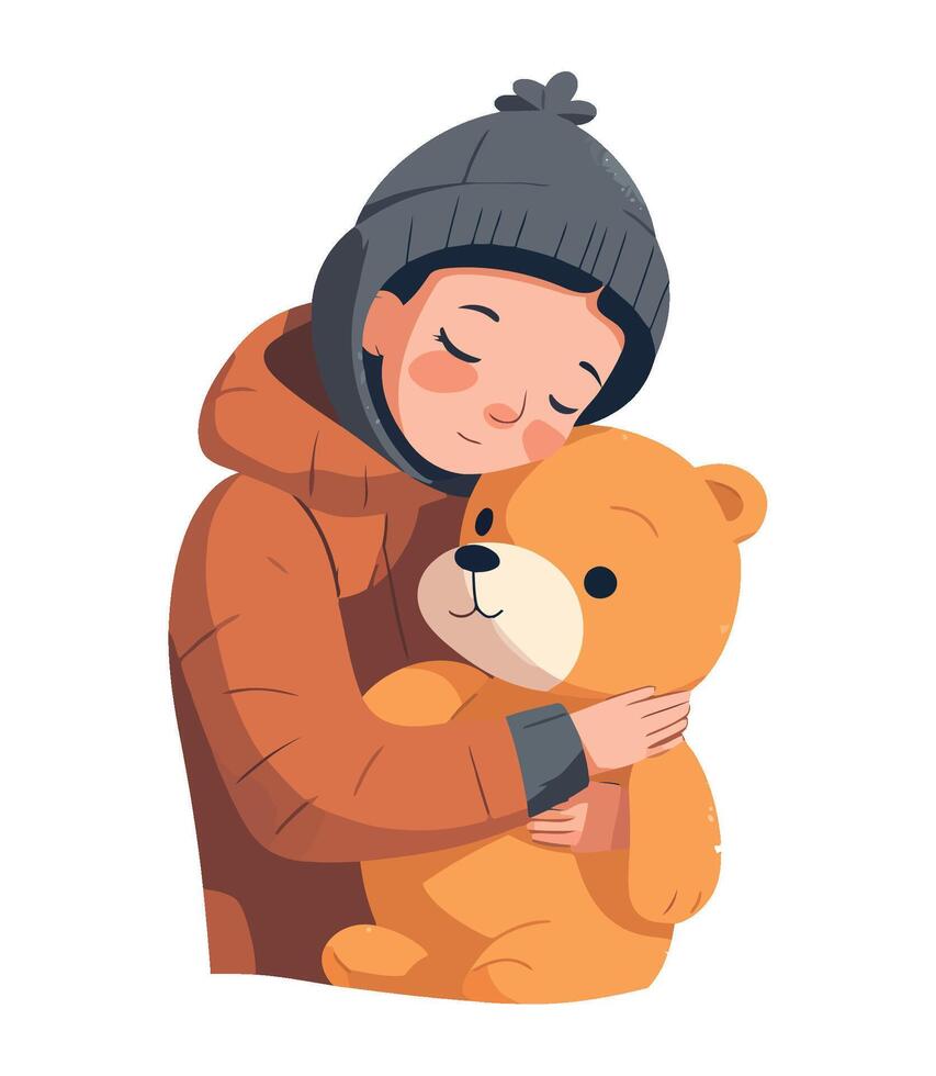 A cartoon boy hugging a teddy bear vector