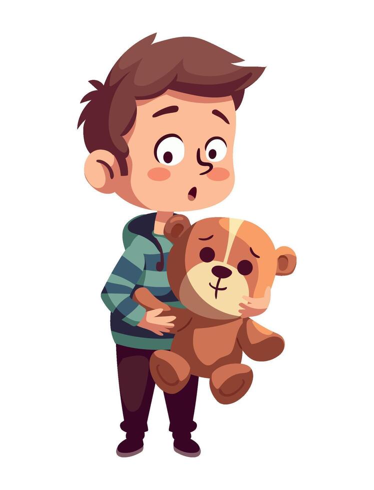 A cartoon boy holding a teddy bear vector