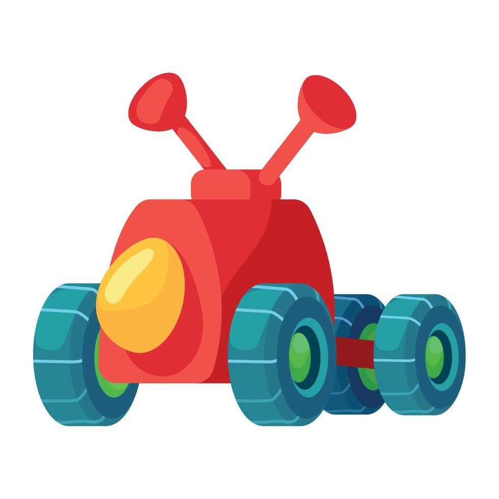 A red toy car with wheels and a yellow handle vector