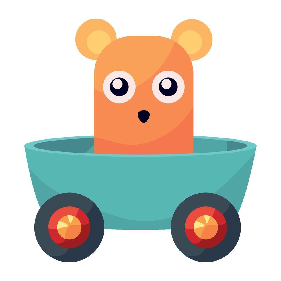 A cartoon bear in a toy wagon vector