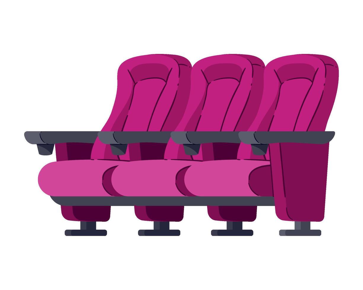 A row of three purple seats in a theater vector