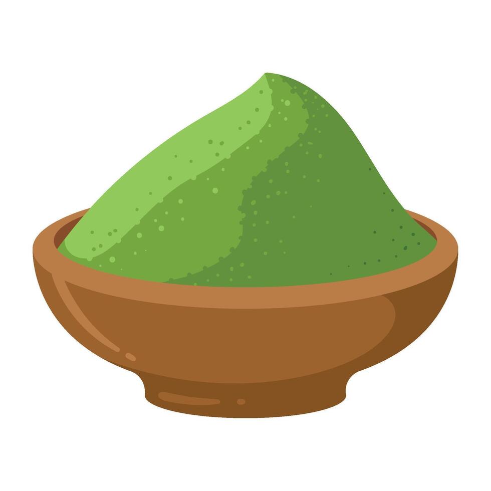Green powder in a bowl on a white background vector