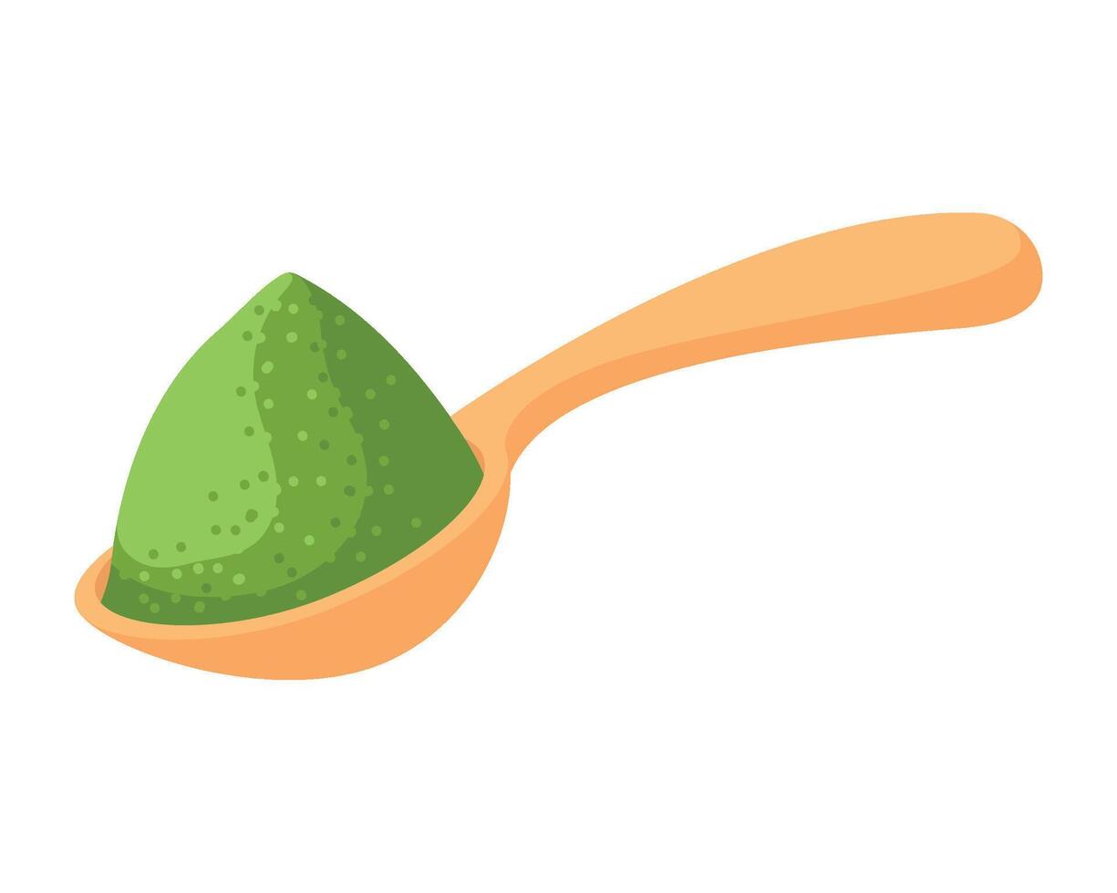 Green matcha powder in a spoon illustration vector