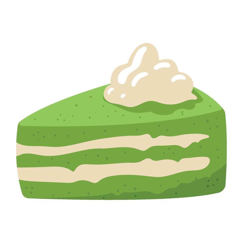 A piece of green cake with cream on top vector