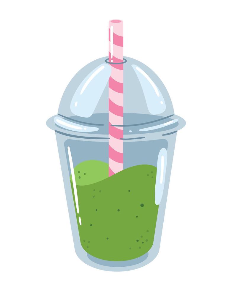 A green smoothie in a plastic cup with a straw vector
