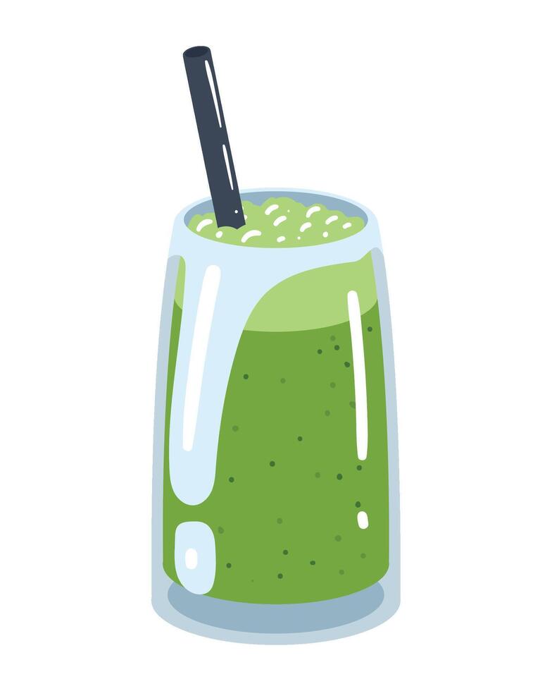 A green smoothie with a straw and a black straw vector