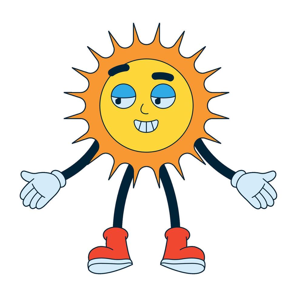 Cartoon sun character with arms outstretched and feet on the ground vector