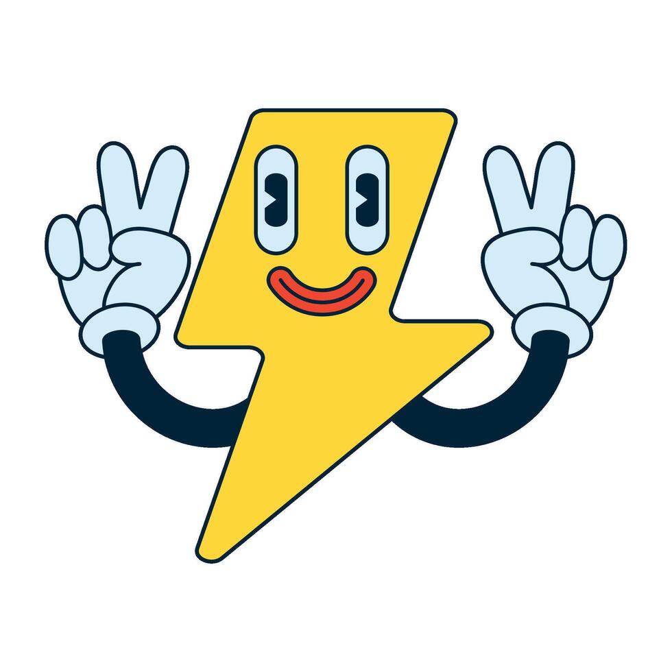 A cartoon lightning bolt with two hands and a peace sign vector