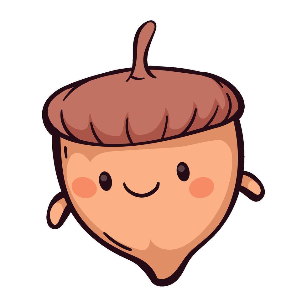 A cartoon acorn with a brown hat and eyes vector